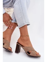 Dámské sandály na podpatku tmavě béžové Denessa