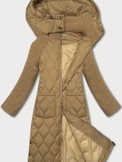 Béžová prešívaná dámska prechodná bunda s dĺžkou po kolená Way Mode (OMS-10WD-03)