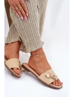 Klapki Damskie Na Płaskim Obcasie Z Kokardą Beżowe Sallariela