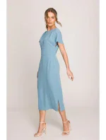 S398 Šaty v tvare ceruzky s bočným rozparkom - nebesky modré S398 Šaty v tvare ceruzky s bočným rozparkom - nebesky modré