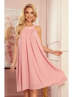 ALIZEE - dámske šifónové šaty v púdrovo ružovej farbe so zaväzovaním 350-2