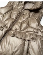 Dámska krátka bunda bez rukávov s odnímateľnou kapucňou Goodlookin béžová (B8258-12)