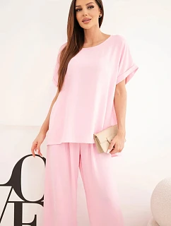 Dámske Plus veľkosť blúzka a široké nohavice Candy Pink