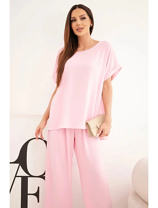Dámske Plus veľkosť blúzka a široké nohavice Candy Pink