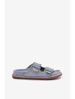 Klapki Damskie Z Klamrami I Ozdobnym Obszyciem Niebieskie Visley