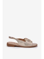 Eleganckie Sandały Z Ozdobą Na Płaskim Obcasie S.Barski KV51-003 Złote