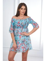 Španielske šaty s kvetinovým motívom v mätovej farbe