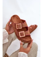 Klapki Damskie Z Klamrami I Ozdobnym Obszyciem Camel Visley