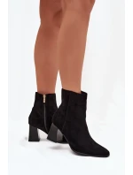 Botki Damskie Z Eko Zamszu Na Słupku Zamek Czarne Zelita