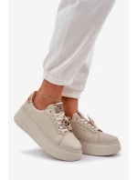 Damskie Skórzane Sneakersy CheBello 4411 Jasnobeżowe