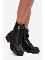 Botki Workery Damskie Na Klocku Ocieplane Z Literą F Czarne Lurina