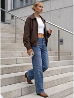 Krátka dámska prechodná bunda typu bomber bez kapucne, hnedá, FashionStreet TY5957 Krátka dámska prechodná bunda typu bomber bez kapucne, hnedá, FashionStreet TY5957