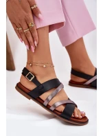 Sandały Damskie Na Płaskim Obcasie Z Paskami Sergio Leone SK086H Czarne