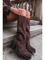 Kozaki Damskie Ocieplane Na Masywnym Słupku Czekoladowe Sanelle