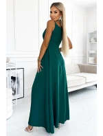 299-11 CHIARA elegantné dlhé maxi šaty bez ramienok - ZELENÉ