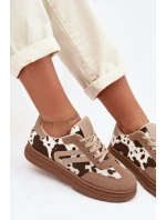 Dámské tenisky na platformě s flíčky tmavě béžové Denissa