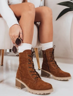 Dámske semišové šnurovacie čižmy camel FashionStreet ZY1236
