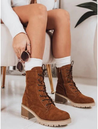 Dámske semišové šnurovacie čižmy camel FashionStreet ZY1236