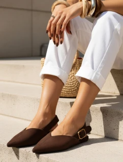 Dámske semišové baleríny s otvoreným podpätkom slingback hnedé FashionStreet ZY1354
