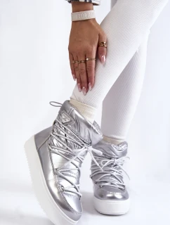 Damskie Modne Śniegowce Sznurowane Srebrne Carrios