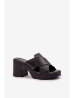 Lekkie Klapki Na Słupku Z Eko Skóry Czarne Kacaria