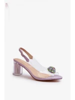 Sandále na podpätku MR38-444 silver-transparent - Krok vo veľkom štýle Sandále na podpätku MR38-444 silver-transparent - Krok vo veľkom štýle
