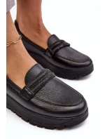 Skórzane Półbuty Na Platformie Z Ozdobą Czarne Lemar Lehira