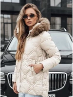 Dámska zimná bunda s kožušinou ecru FashionStreet TY5513 Dámska zimná bunda s kožušinou ecru FashionStreet TY5513