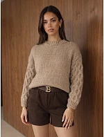 Dámsky oversize sveter s pleteným vzorom, tmavo béžový, FashionStreet MY2592