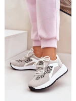 Buty Sportowe Sneakersy Damskie Na Platformie Panterka Biało-Beżowe Pumbes