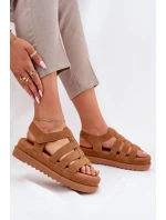 Sandały Damskie Na Platformie Eko Zamszowe Camel Filisenia