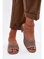 Zdobené síťované dámské sandály na klínku Z & A CR61-3131 Béžové
