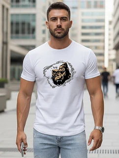 Pánske bavlnené tričko s potlačou biele FashionStreet NX5085R