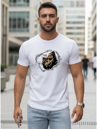 Pánske bavlnené tričko s potlačou biele FashionStreet NX5085R Pánske bavlnené tričko s potlačou biele FashionStreet NX5085R
