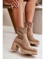 Botki Damskie Na Słupku Zapinane Na Zamek Eko Zamszowe Beżowe Rashmi