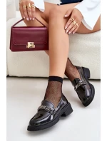 Damskie Lakierowane Mokasyny Loafersy Z Ozdobą D&A LZ42-030 Czarne