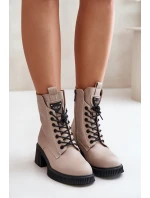 Ocieplane Botki Damskie Ze Skóry Naturalnej Vinceza 66671 Beżowe