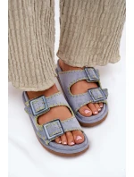 Klapki Damskie Z Klamrami I Ozdobnym Obszyciem Niebieskie Visley