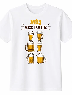 Pánske bavlnené tričko s potlačou - MY SIX PACK - biele