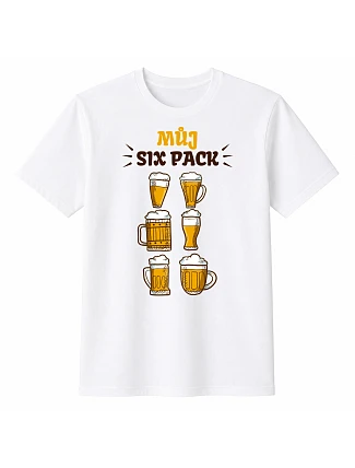 Pánske bavlnené tričko s potlačou - MY SIX PACK - biele Pánske bavlnené tričko s potlačou - MY SIX PACK - biele