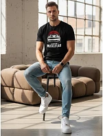 Pánske bavlnené tričko s potlačou muscle car čierne FashionStreet NX046R