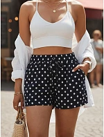 Dámske letné bavlnené šortky s bodkami, tmavomodré, FashionStreet SY0543 Dámske letné bavlnené šortky s bodkami, tmavomodré, FashionStreet SY0543