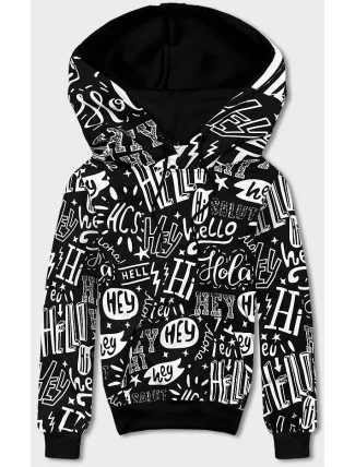 Čierna pánska "klokanie" mikina s potlačou (8B1150-1)