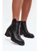 Ocieplane Botki Damskie Z Eko Skóry Na Obcasie Czarne Alvena