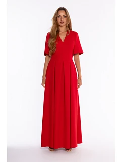 M937 Maxi dress with a neckline and box pleats – red