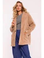 M808 Orezaná plyšová bunda - béžová