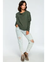 B094 Oversized top s výstrihom do V na chrbte - vojensky zelený B094 Oversized top s výstrihom do V na chrbte - vojensky zelený