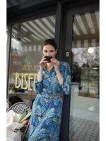 Dámske košeľové šaty s gombíkmi - model 2 B259 Tmavo modrá so zelenou - BeWear