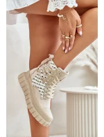 Wysokie Trampki Damskie Na Masywnej Platformie Jasnobeżowe Kernia