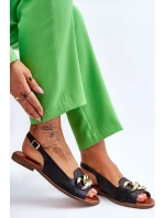 Skórzane Sandały Damskie Lewski Shoes 3230 Czarny Groch